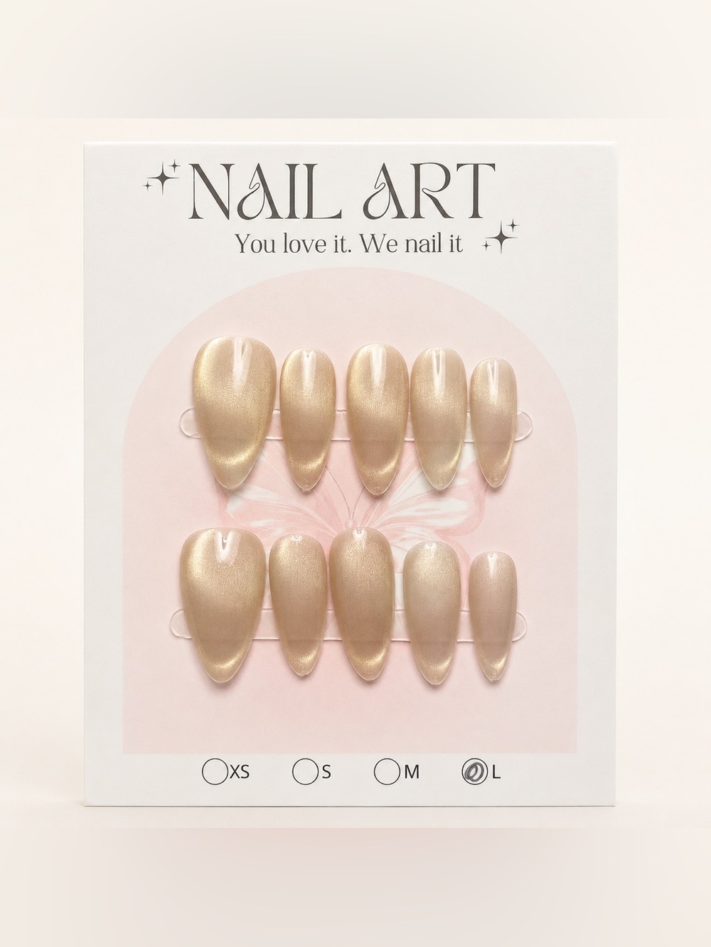 NEW Champagne Shimmer Glossy Press On Nails | Almond | Large - Picture 3 of 4